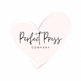 Heart-shaped logo with 'Perfect Press Company' text on a white background