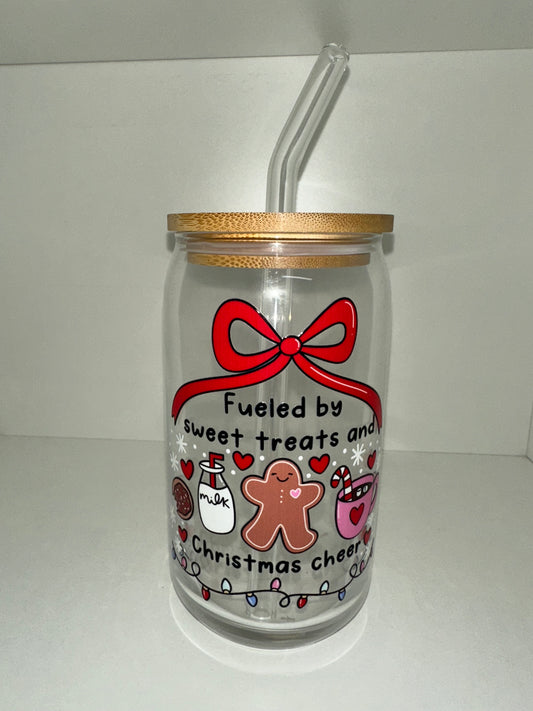 16oz glass tumbler with Christmas design