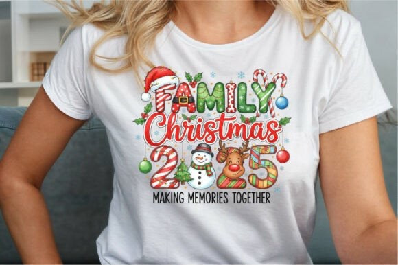 White t-shirt with Christmas-themed design and text, worn by a person.