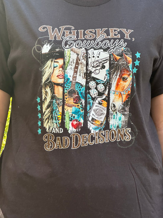 T-shirt with graphic design and text on a dark background