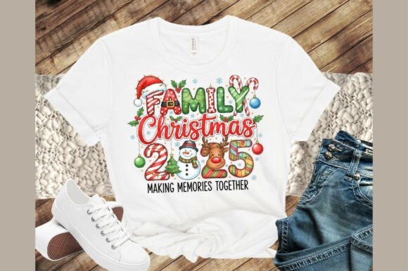 White sweatshirt with Christmas-themed design on a wooden floor.