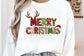 White sweatshirt with 'Merry Christmas' text and reindeer design on a plain background